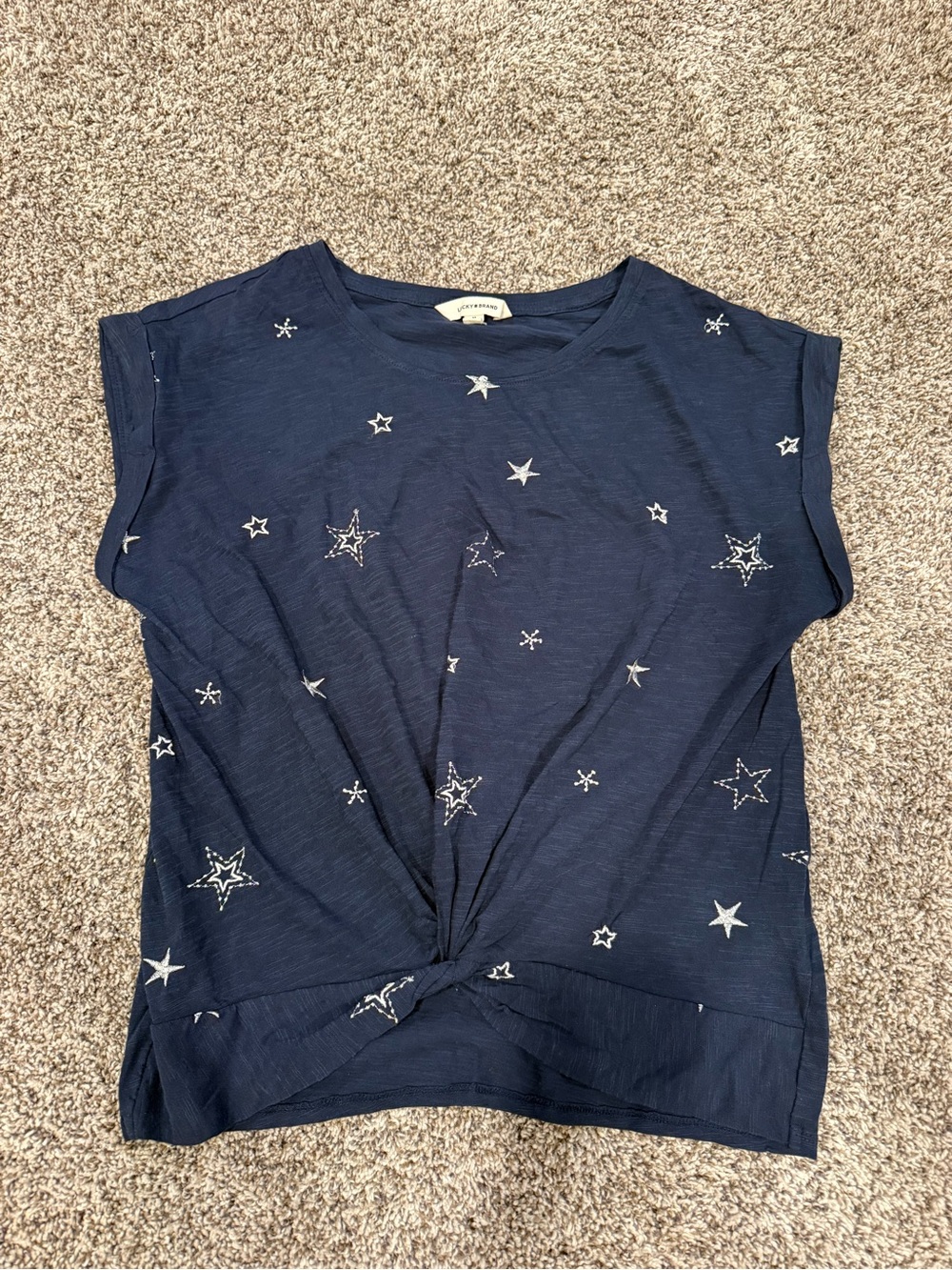 Lucky Brand Star Print Twist Front Top Medium NWOT Patriotic 4th of July